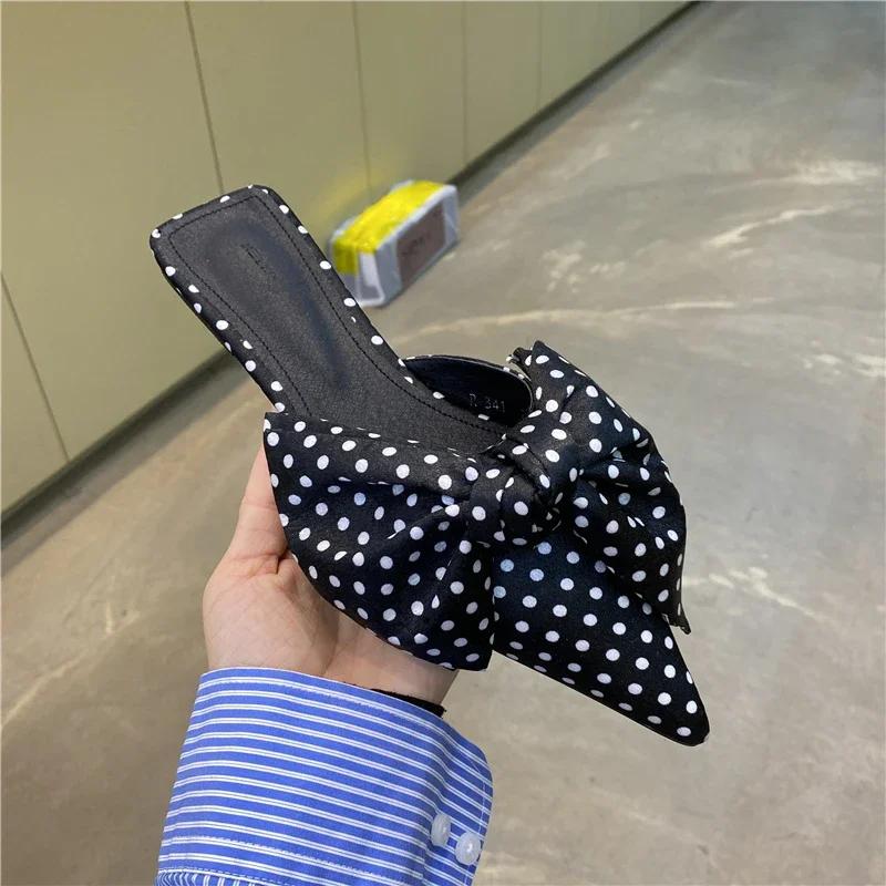 CatKamadev  Fashion Slippers Women Pointed Toe Bowtie Slippers Woman Slip-on Summer Ladies Shoes Women's Sandals