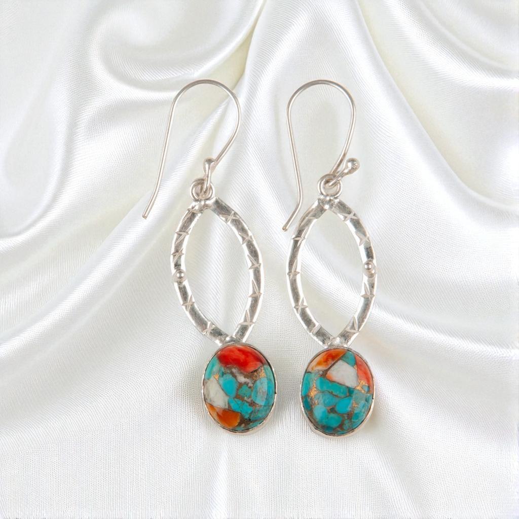 Rare Spiny Oyster Gemstone 925 Sterling Silver Jewelry Handcrafted Earrings 2" EE-87-40