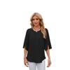 Sommer Damen T-Shirt Einfarbig Rundhals Falten Lose Chiffon Shirt