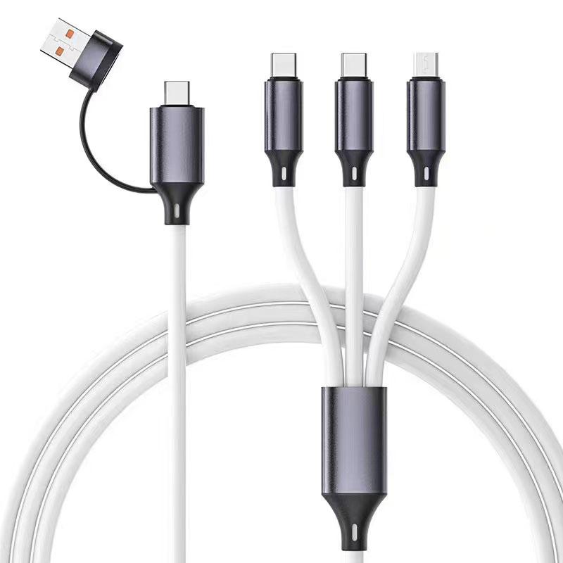 High Quality 1.2m Silicone USB Braid Shielding Universal 2-in-3 Multiple Interfaces 3A Fast Charging for Mobile Phones Metal