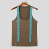 INCERUN Mens Summer Sleeveless Patchwork Strap Solid Color Casual Tank Tops