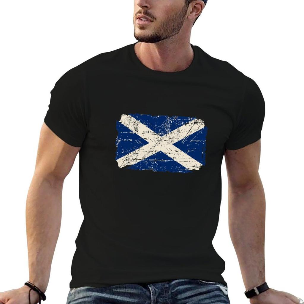 Scotland Flag  Vintage Look Tshirt Large Size Basic Casual Tshirt