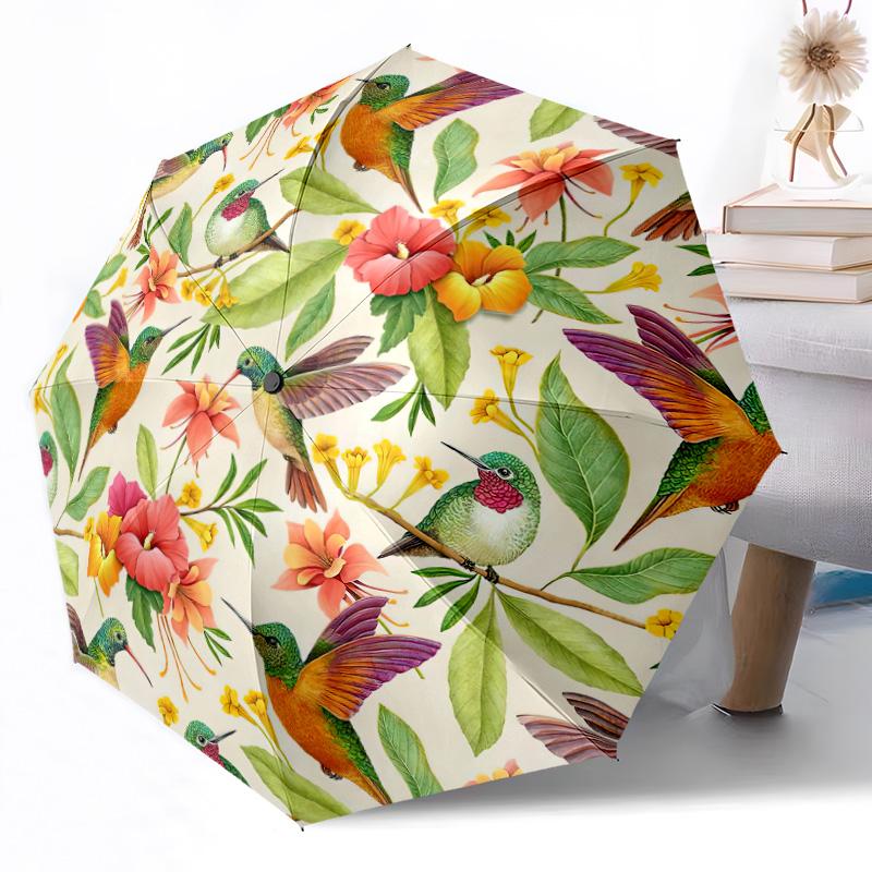 Hummingbirds Automatic Umbrella Folding Umbrella with 8 Ribs Weight for Outdoor Daily Use Elegant Women's Umbrella