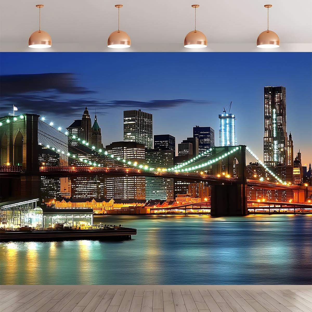 1 polyester fiber New York City skyline and Brooklyn Bridge background - multi-functional photography banner 100x150cm