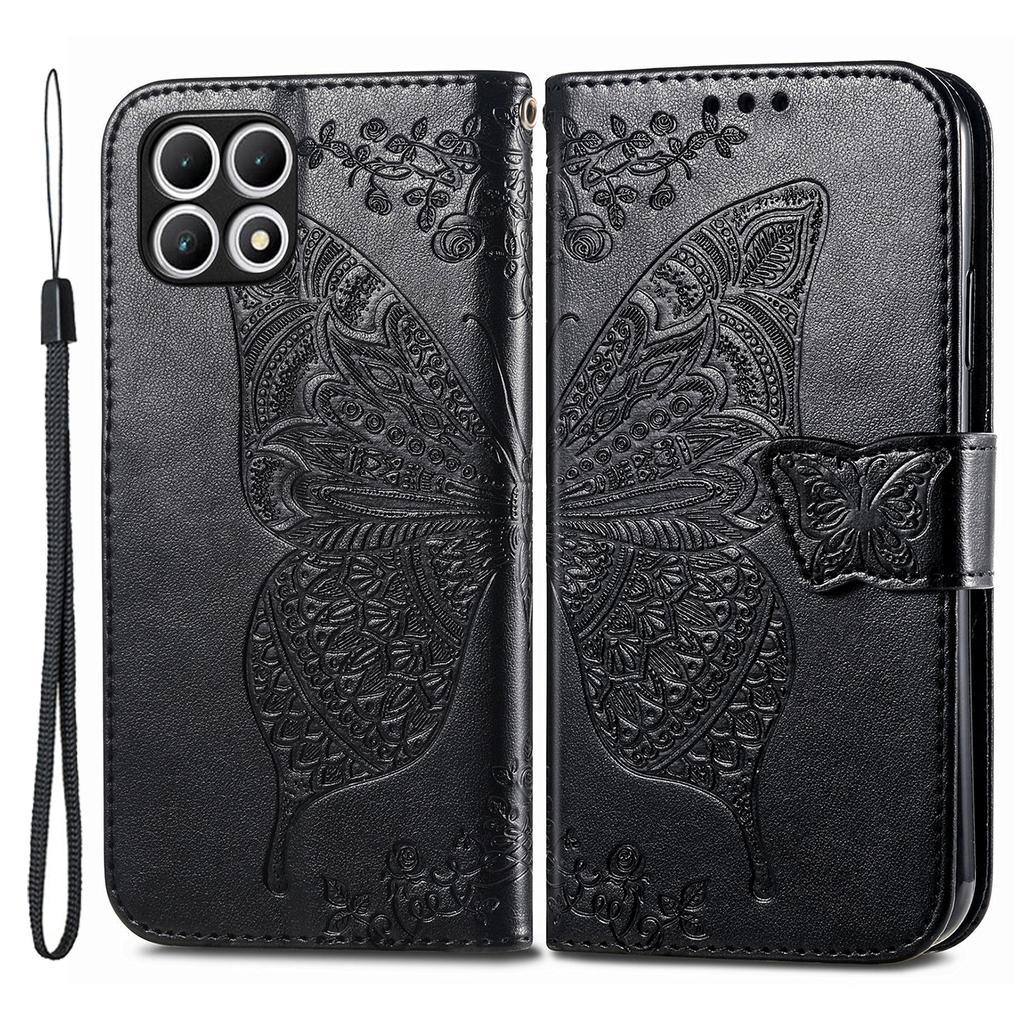 For T-Mobile REVVL 7 Case Butterfly Flower Leather Phone Cover Stand Credit Card Holder