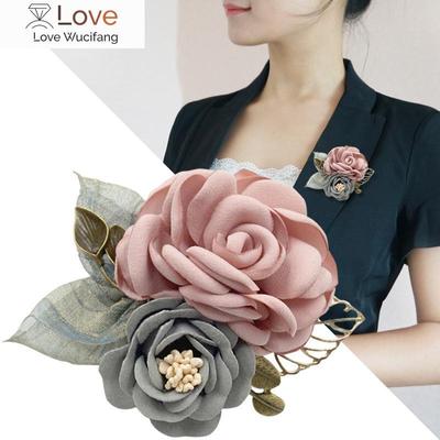 Korean Fashion Cloth Art Handmade Fabric Flowers Brooch Pin Ladies Lapel Pins Collar Shirt Leaves Brooches For Women Accessories