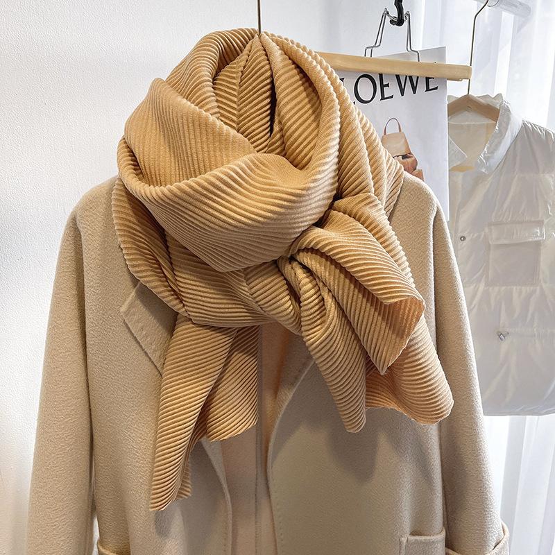 Pleated Scarf Women Autumn Winter Long Solid Color Shawl