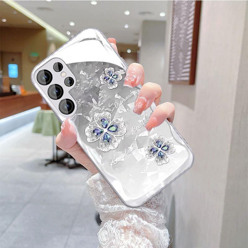 Diamond Four Leaf Clover Suitable for Samsung S23PLUS Mobile Phone Case S24 Girl S22 Skin Friendly A52 Sense A53 Full Package