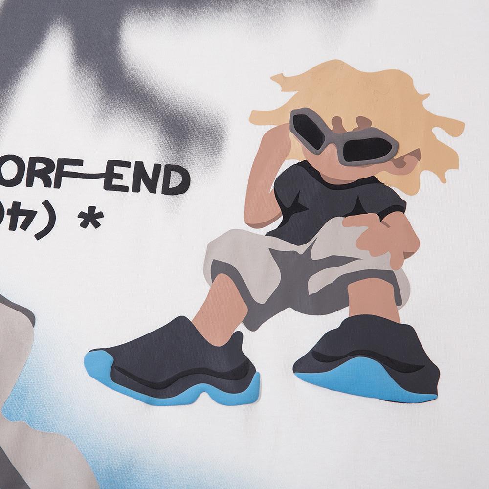 Tricou abstract cu desene animate imprimate, cu mânecă scurtă, top de bază lejer pentru băieți, tendință de vară, cămașă cu mânecă jumătate din bumbac pur european și american