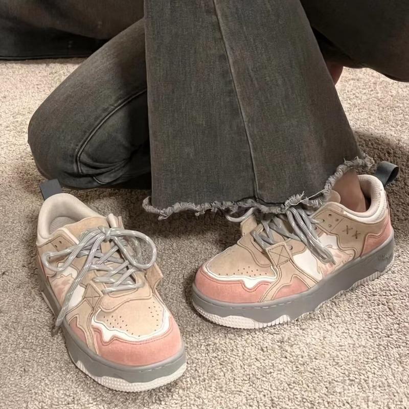 Retro student sports shoes women's spring new color matching thick baseplate shoes women's trend versatile white shoes