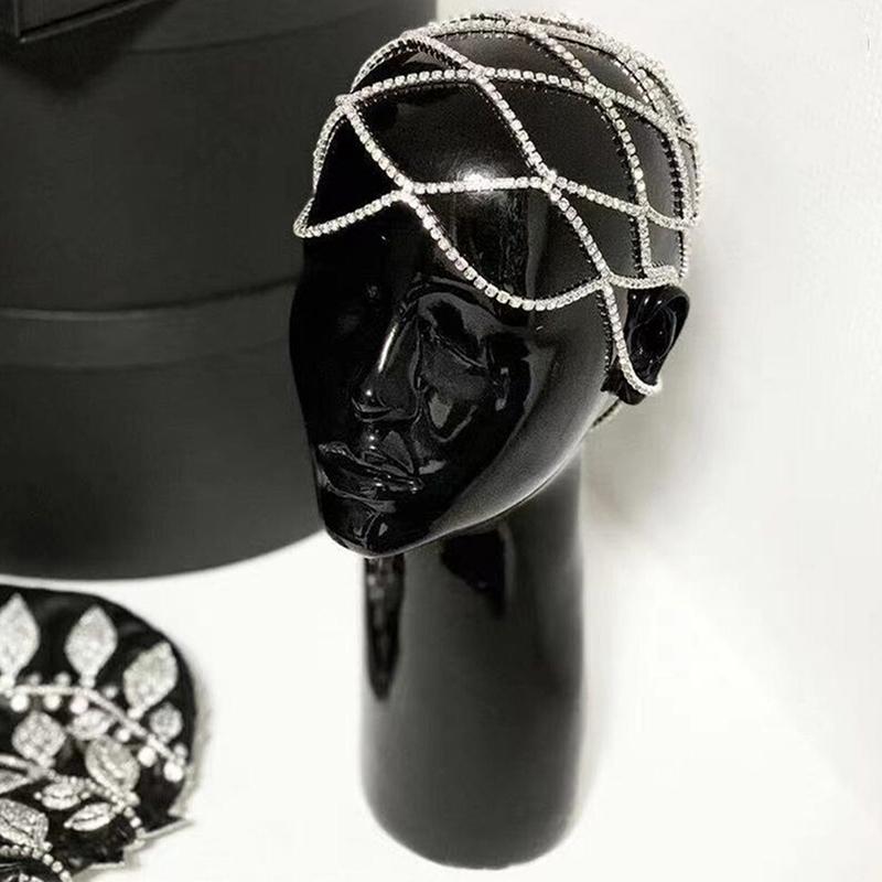 1Pc Hollow Rhinestone Mesh Headpiece Wedding Head Chain Jewelry For Women Luxury Crystal Headband Head Cap Hat Hair Accessories