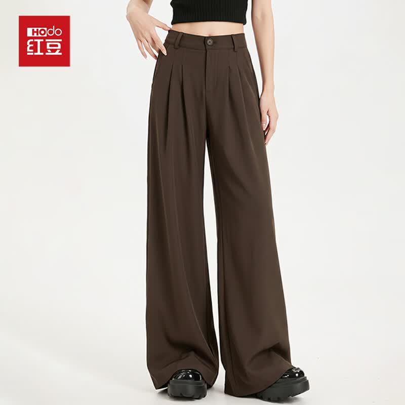 Hongdou Women's Wrinkle-Resistant Casual Wide-Leg Trousers