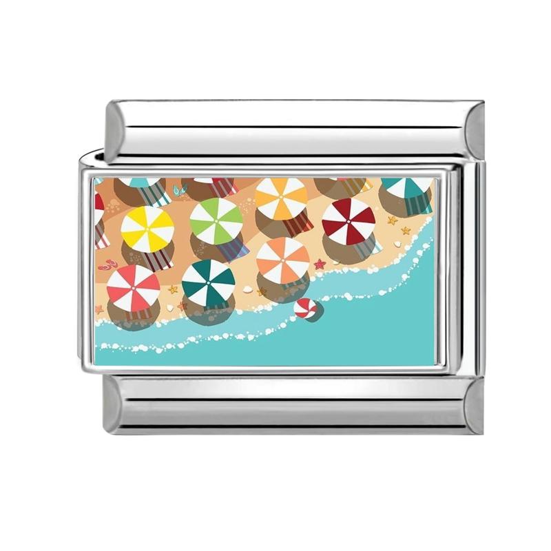 Y2K Spring Summer Scenery Series Beach Forest Lake Italian Charm Links 9mm Bracelets Bangle Stainless Steel DIY Making Jewelry