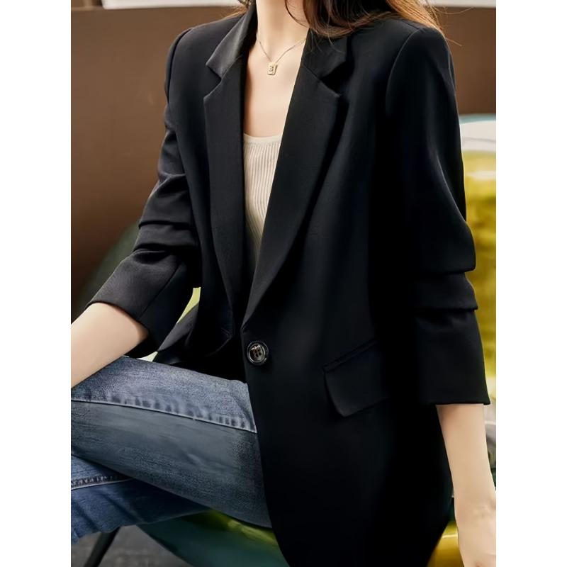Autumn Winter Korean Fashion Solid Color Button Blazer Women Loose Casual Cardigan Suit Coat Outwear