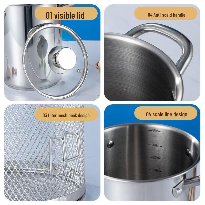 304 Stainless Steel Multi-Purpose Deep Pot with Strainer