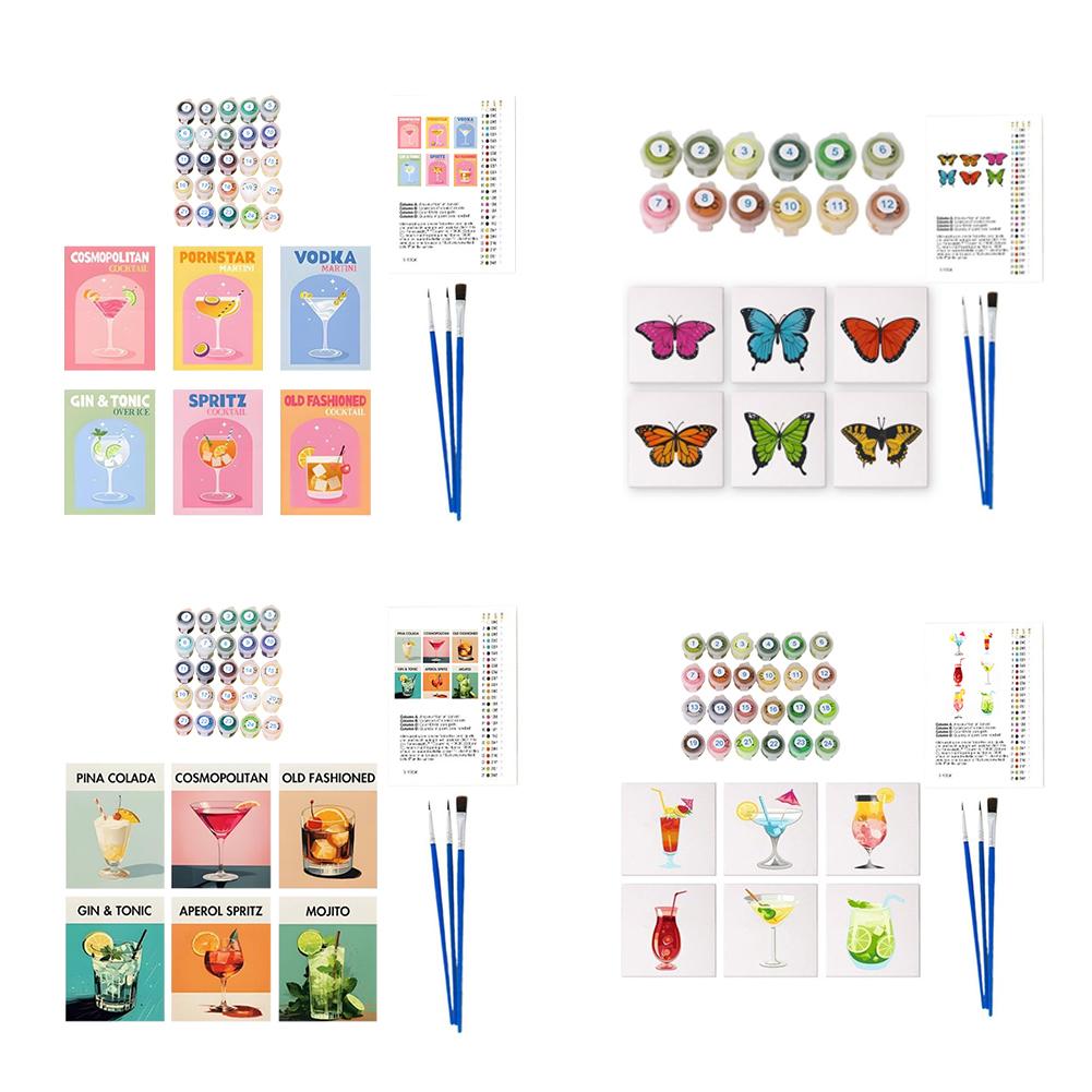 6 Pack Children DIY Paints by Number Kits with Brush and Acrylic Paints DIY Acrylic Oil Painting Color by Numbers Kit for Adults