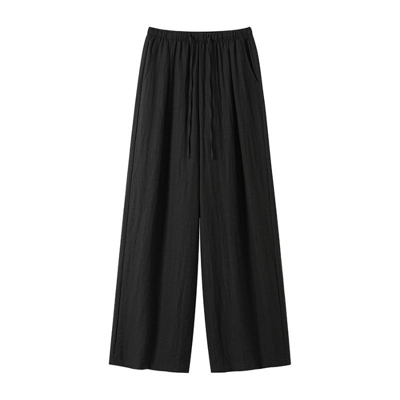 

Women Elastic Waist Linen Blend Wide Leg Pants Casual Loose Trousers In 3 Colors M чорний