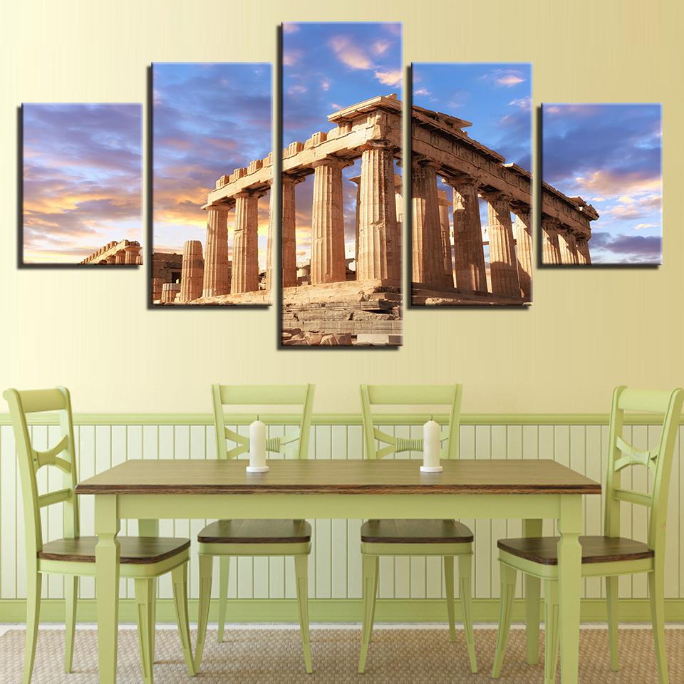Canvas Pictures Wall Art HD Prints Home Decor Room 5 Pieces Acropolis Parthenon Temple Building Landscape Paintings Framework No Frame