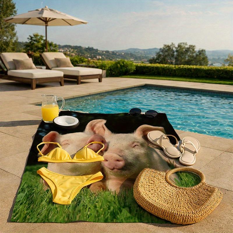 1PC Pig Pattern Beach Towel, Microfiber Quick-Dry High Absorbent Soft Lightweight Towel for Yoga Camping Travel