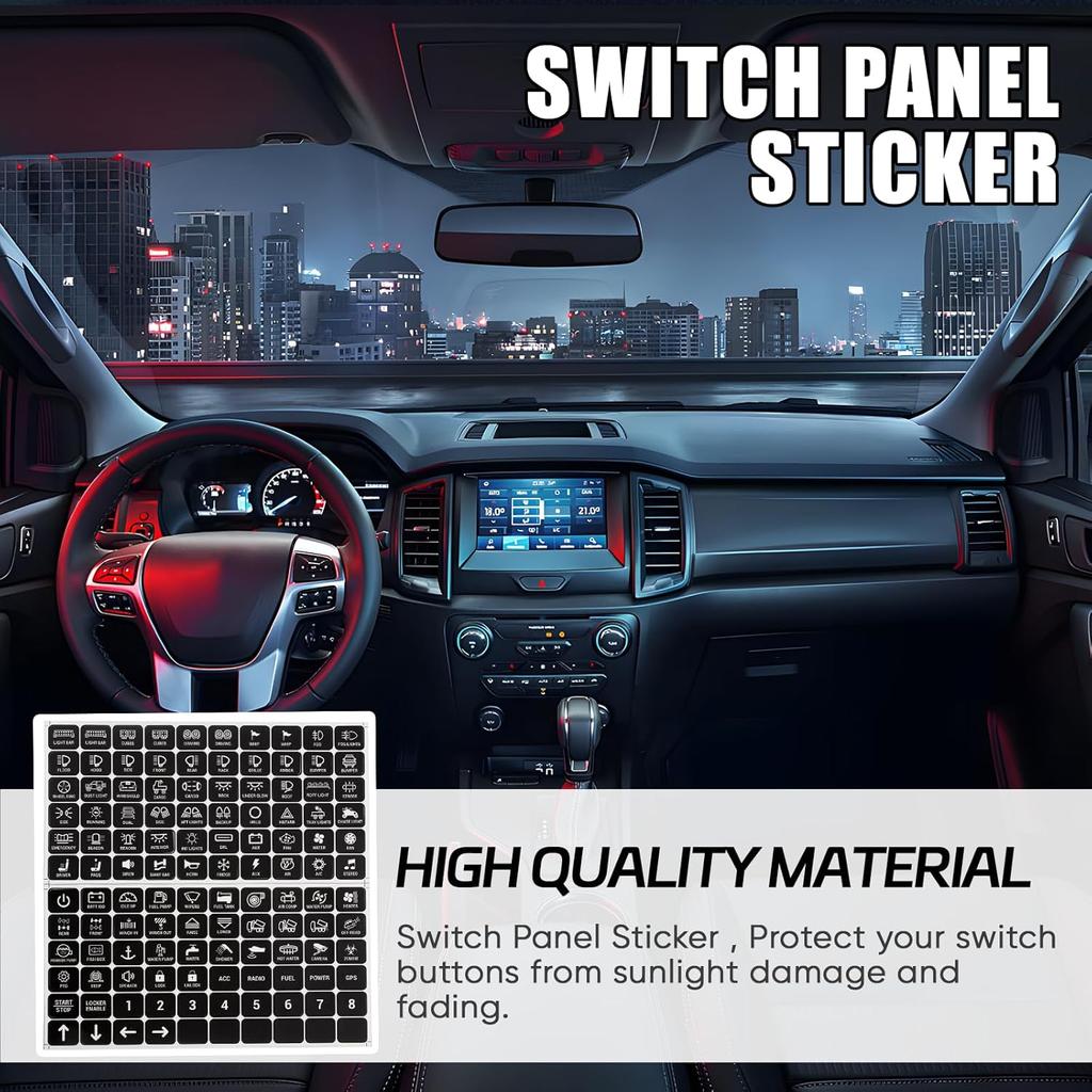 120PCS Car Switch Panel Sticker, Switch Label Decal Kit for Switch Panel AR-800, BA80, GA80, GB80, BB80, BC60, GC60, Vehicle Dashboard Text Sticker