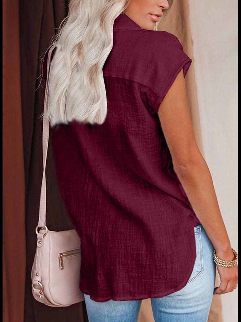 Ärmelloses, lockeres Damen-Oberteil für den Sommer – Revershemd im europäischen und amerikanischen Stil in Unifarben