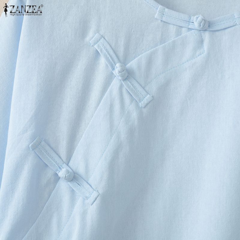 ZANZEA Women Casual Round Neck Solid Color Loose Half Sleeve Blouse