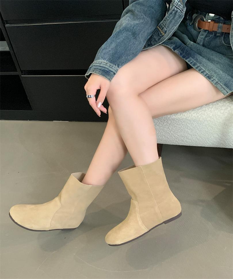 Flat-bottomed French retro matte leather Birkenstock short boots women's boots autumn 2025 new models