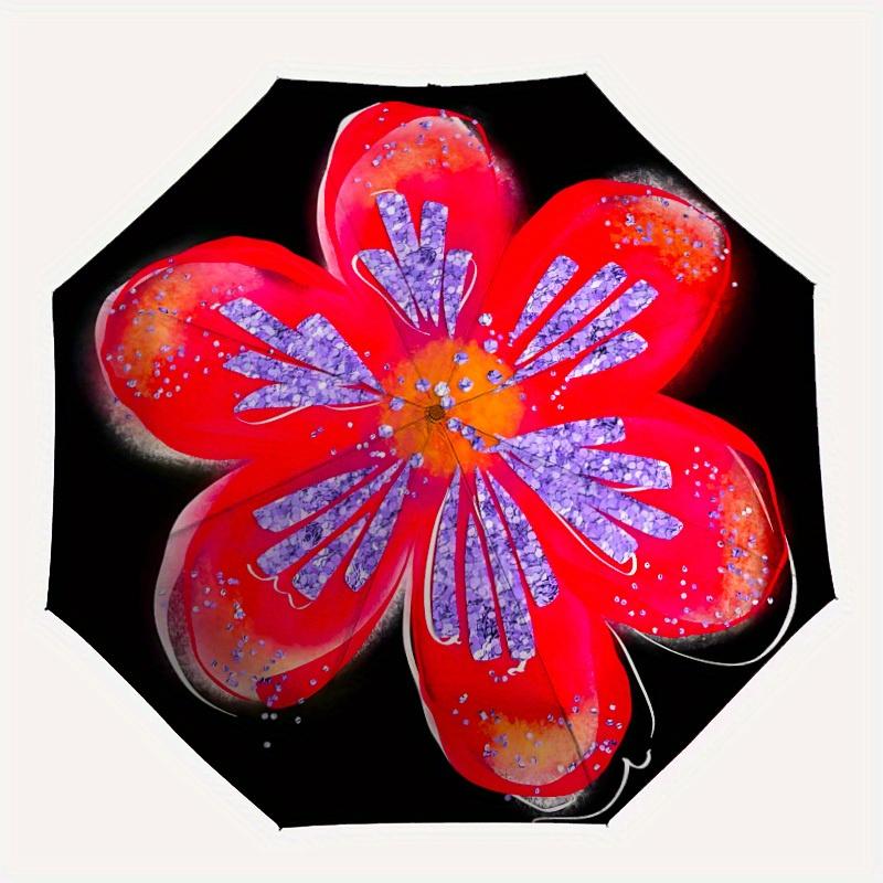 

1pc Floral Sparkle Automatic Open/close Folding Compact Umbrella, 8-Rib Sturdy Canopy, Lightweight Portable, Commuting Use, Gift, Outdoor Umbrella, Tr