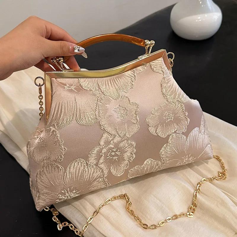 

Винтажные вышитые цепочки сумки через плечо для женщин сумки Цветочные почтальоны Кошельки и сумки Клатч Вечерние сумки-тоуты Ручка-клипса из ракушки
