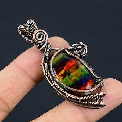 Ammolita piedra preciosa cobre alambre envoltura colgante joyería hecha a mano regalo para el amor