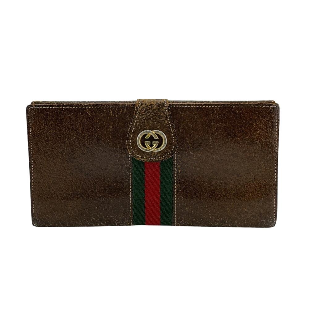 GUCCI Sherry line leather Purse Brown leather Used