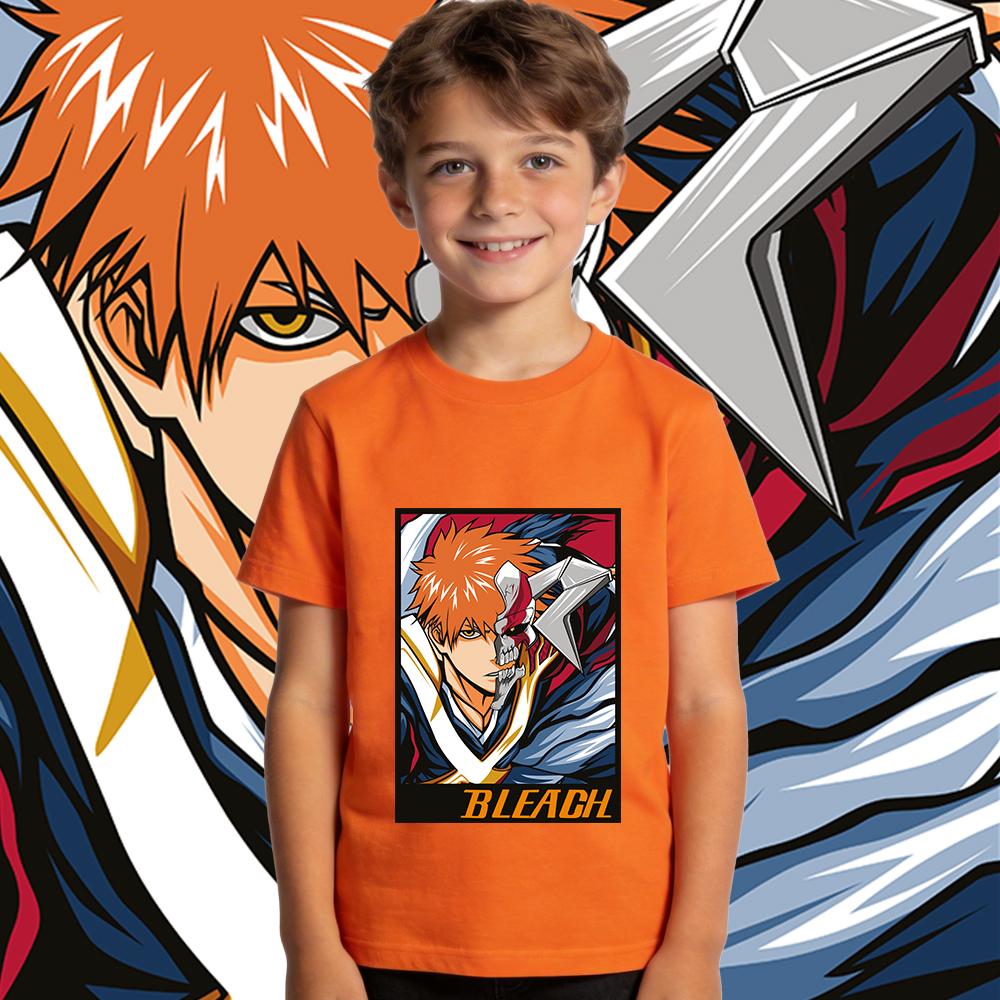 Bleach Ichigo Anime Print Tee for Kids Pure Cotton Short Sleeve T Shirt Boys Girls Casual Summer Top