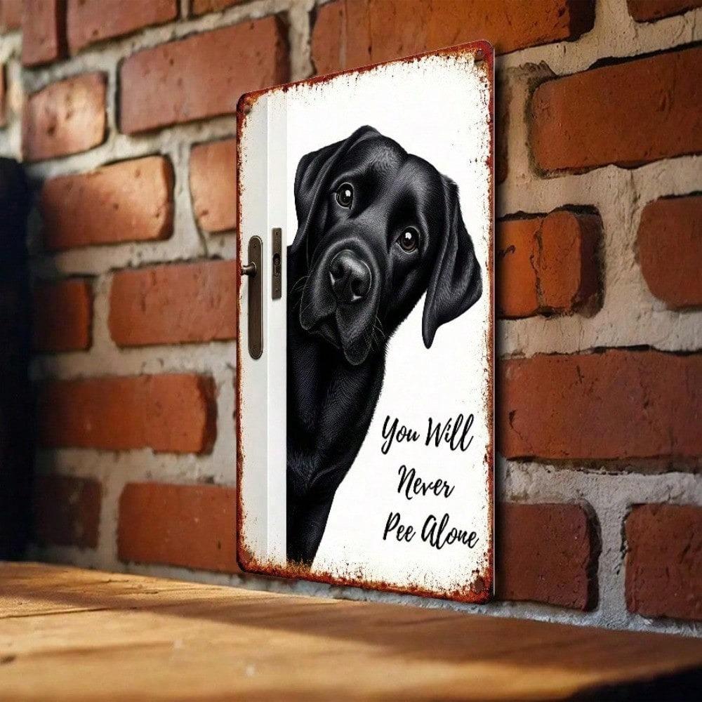 1PC You Will Never Walk Alone Vintage Tin Sign, Black Lab Dog Art, Sturdy Metal Plaque for Dog Lovers Home Decor