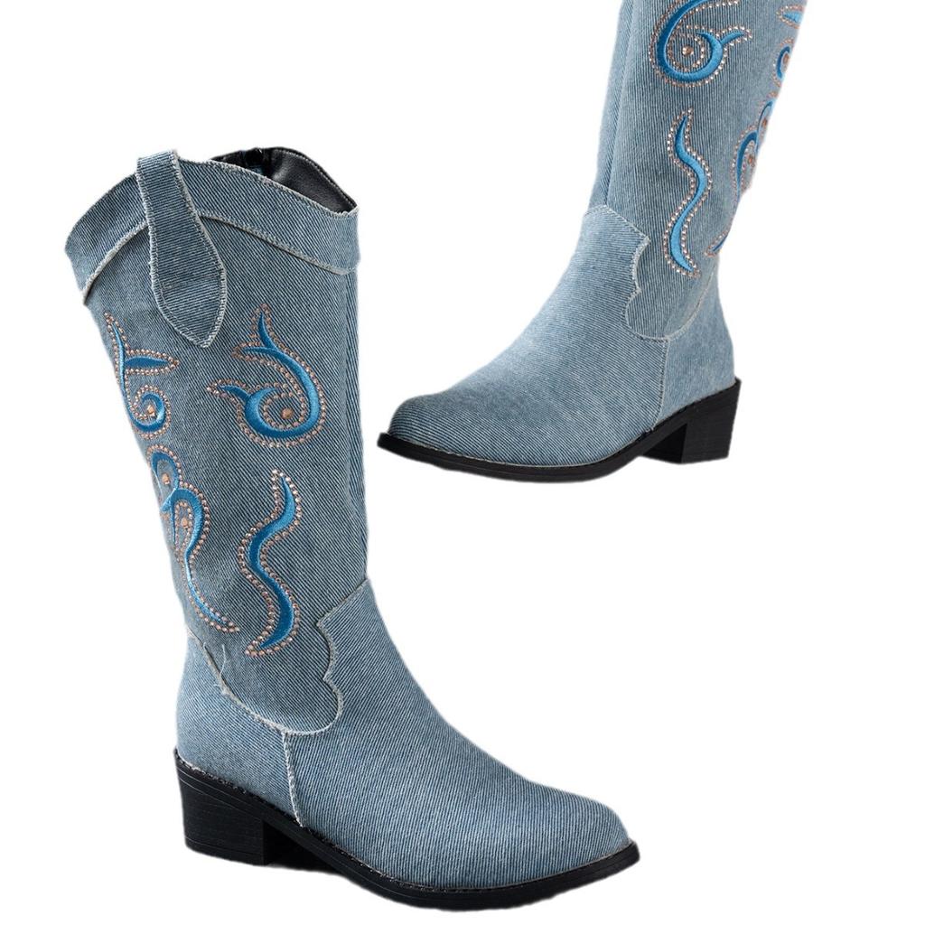 Fashion 2025 Autumn Hot Seller New Large Size Western Cowboy Boots Women Wear Fashion Embroidery Casual Women Shoes Platform Shoes