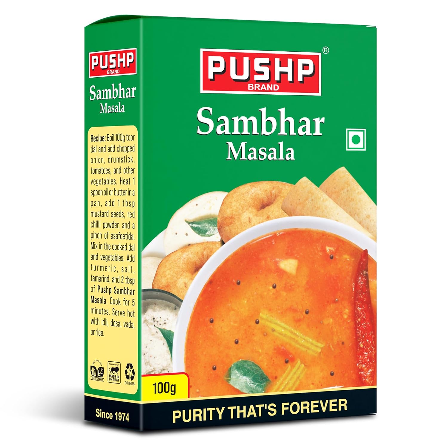 Pushp Sambhar Masala Powder 100g Pack Of 1 Traditional South Indian Spice Blend For Authentic Homemade Taste And Aroma