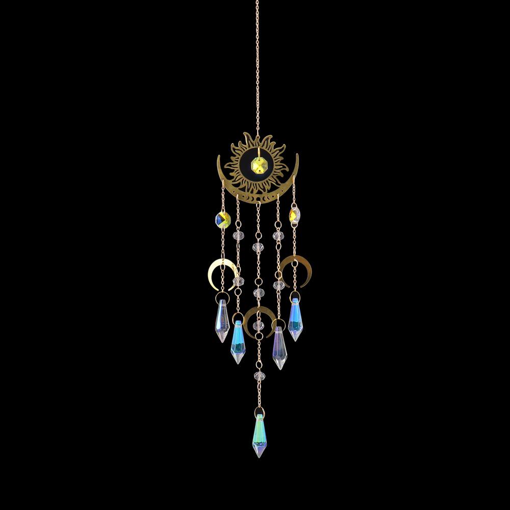 Flame Moon Brass Pendant Crystal Wind Chime Sun Catcher Ornament for Home and Garden