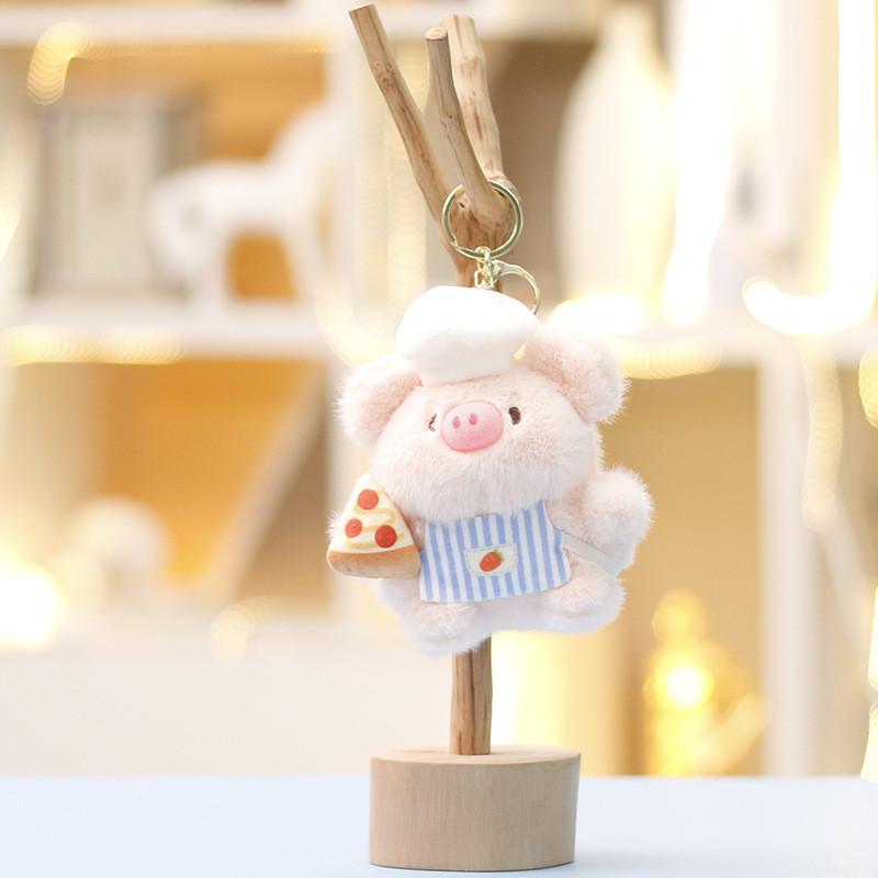 Cute Cartoon Pig Plush Toy With Keychain For Backpack Decoration And Gift For Kids синий