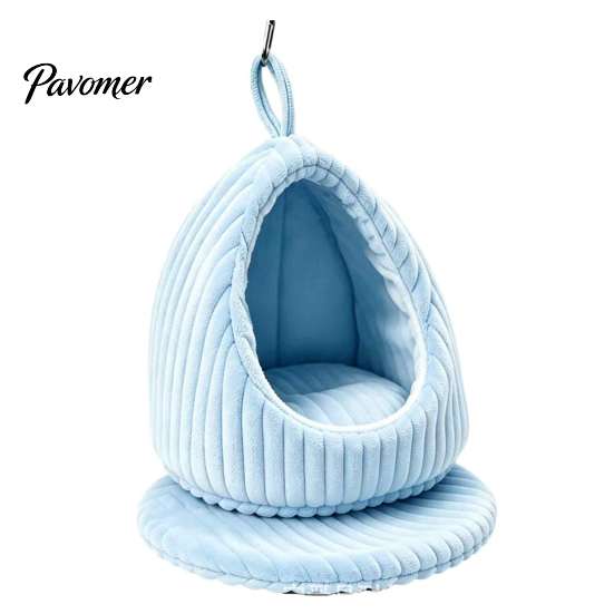 Detachable Bird Bed Hanging Parrot Nest Bed, Winter Striped Plush Water Drop Shape Warm Hideaway Cozy Cave with Removable Cushion, Cage Hammock