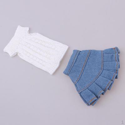 White Knitted Off-shoulder Sweater Set For 1/6 Licca OB Dolls & Blue
