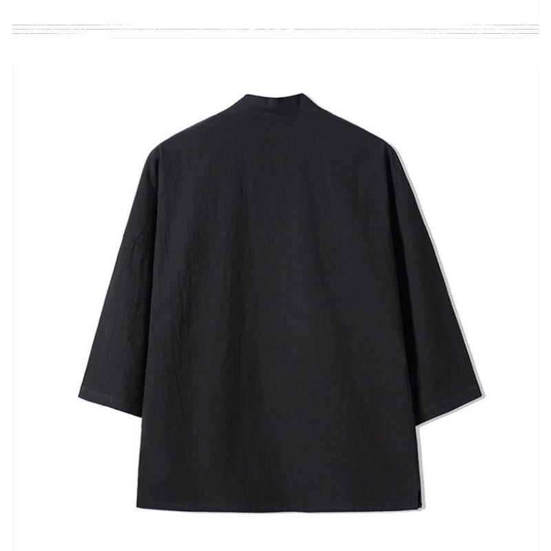 Men Chinese Style Retro Crane Embroidered Loose Open Front Hanfu Kimono Cardigan