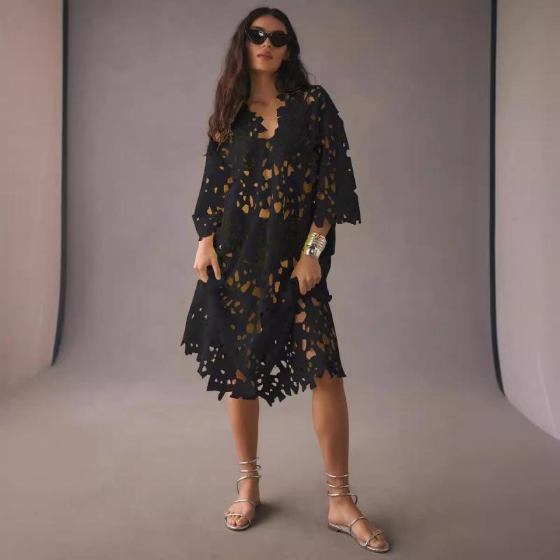 2023 New European & American Casual Loose Beach Vacation Lace Cover-Up Shirt