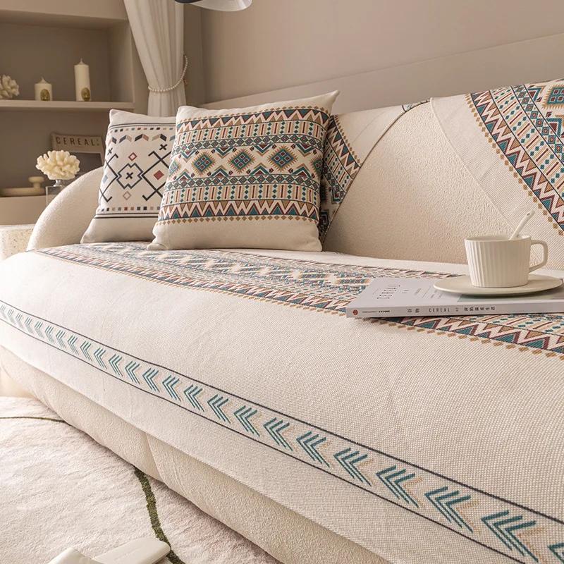 Bohemian Ethnic INS Style Backrest Towel Cover Cotton And Linen Sofa Cover Cushion Four Seasons Universal Anti-slip Sofa Cover