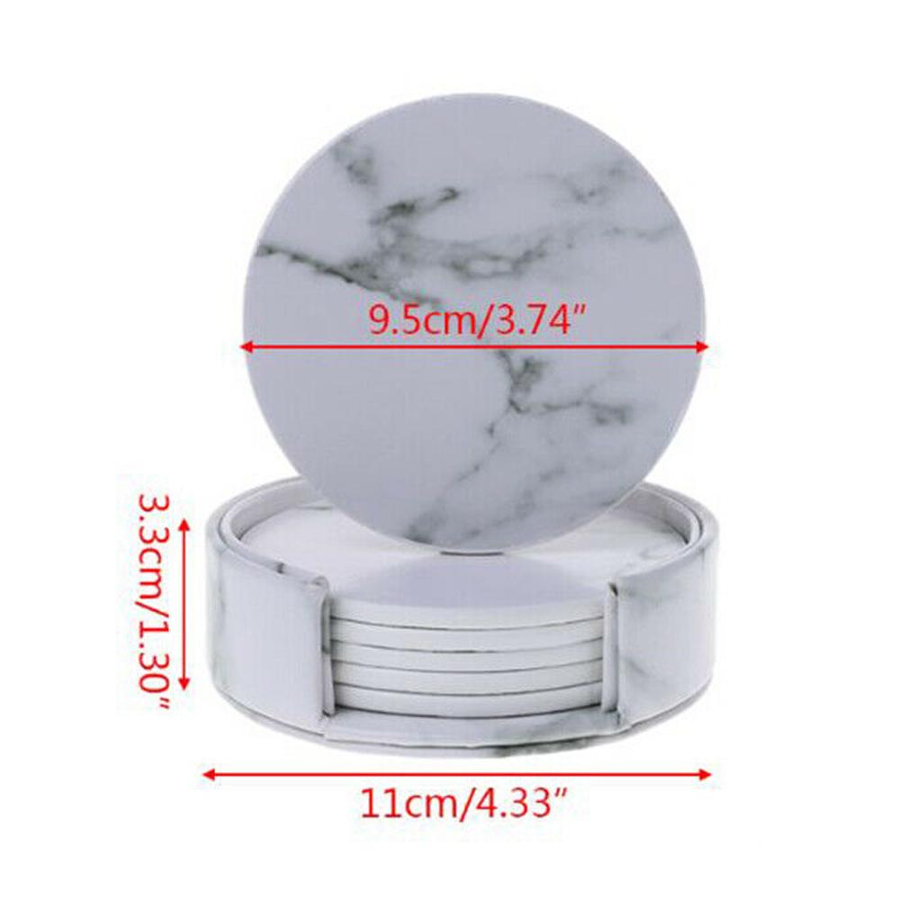 6 Teile/satz Runde Platz Marmor Leder Untersetzer Tischset Tasse Matte Pad Halter