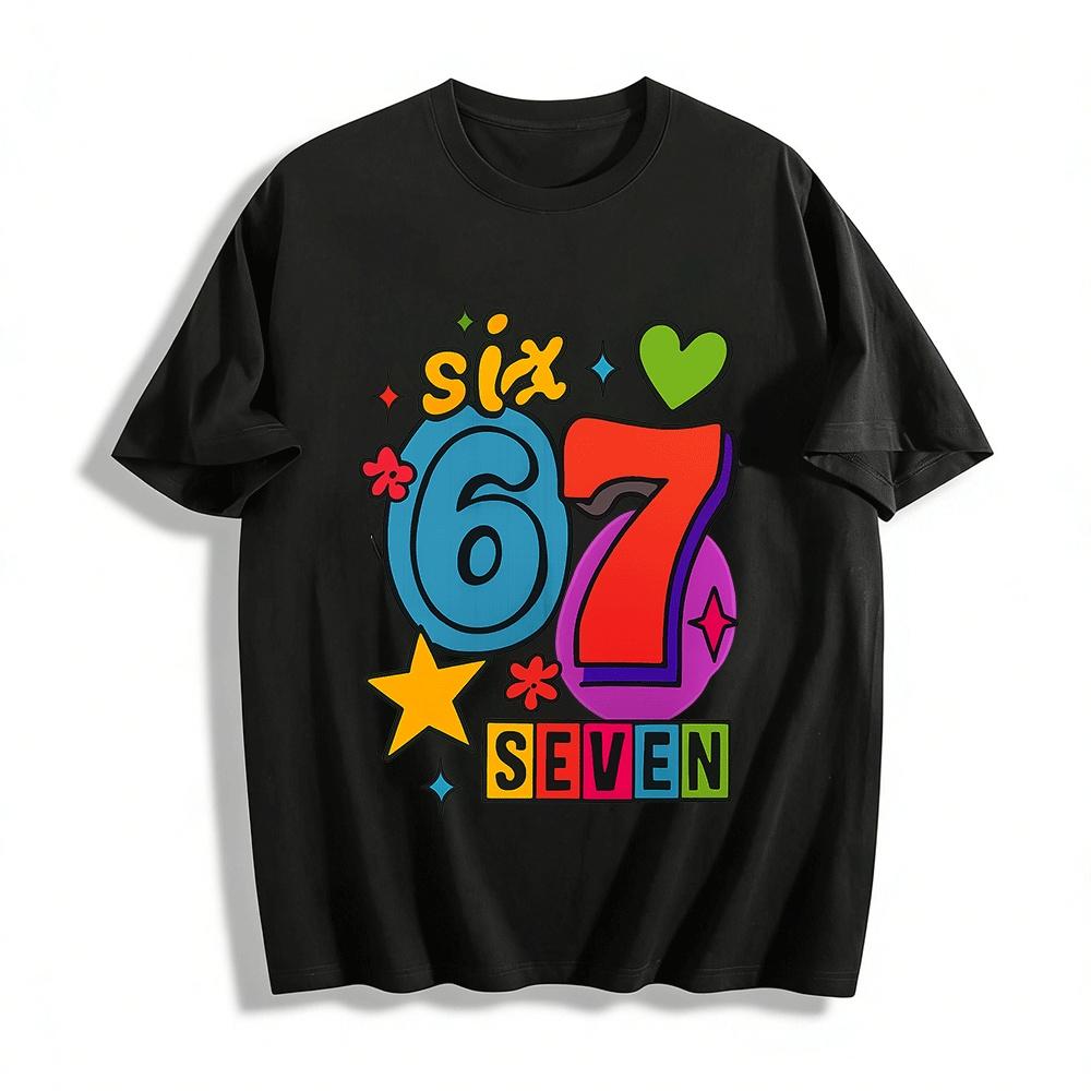Cartoon Number 67 Print Casual Tshirt For Adults Kids Pure cotton T-shirt XXS
