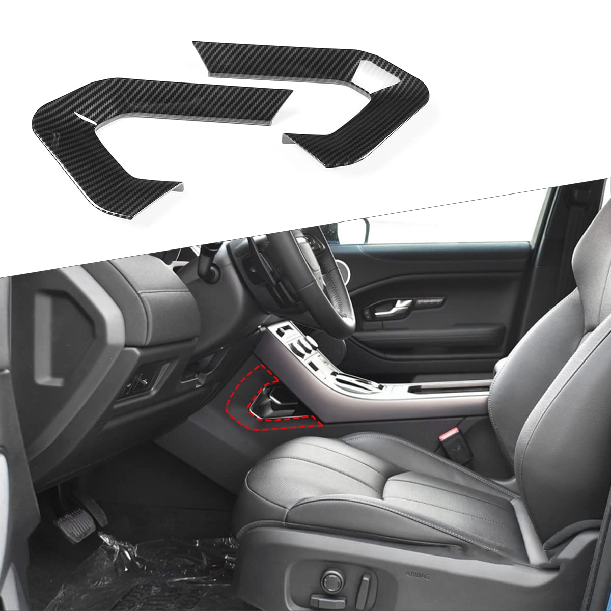 

METYOUCAR 2-Piece Set of U-Shaped Center Console Trim Strips for Land Rover Range Rover Evoque (2012-2018) - Carbon Fiber Look
