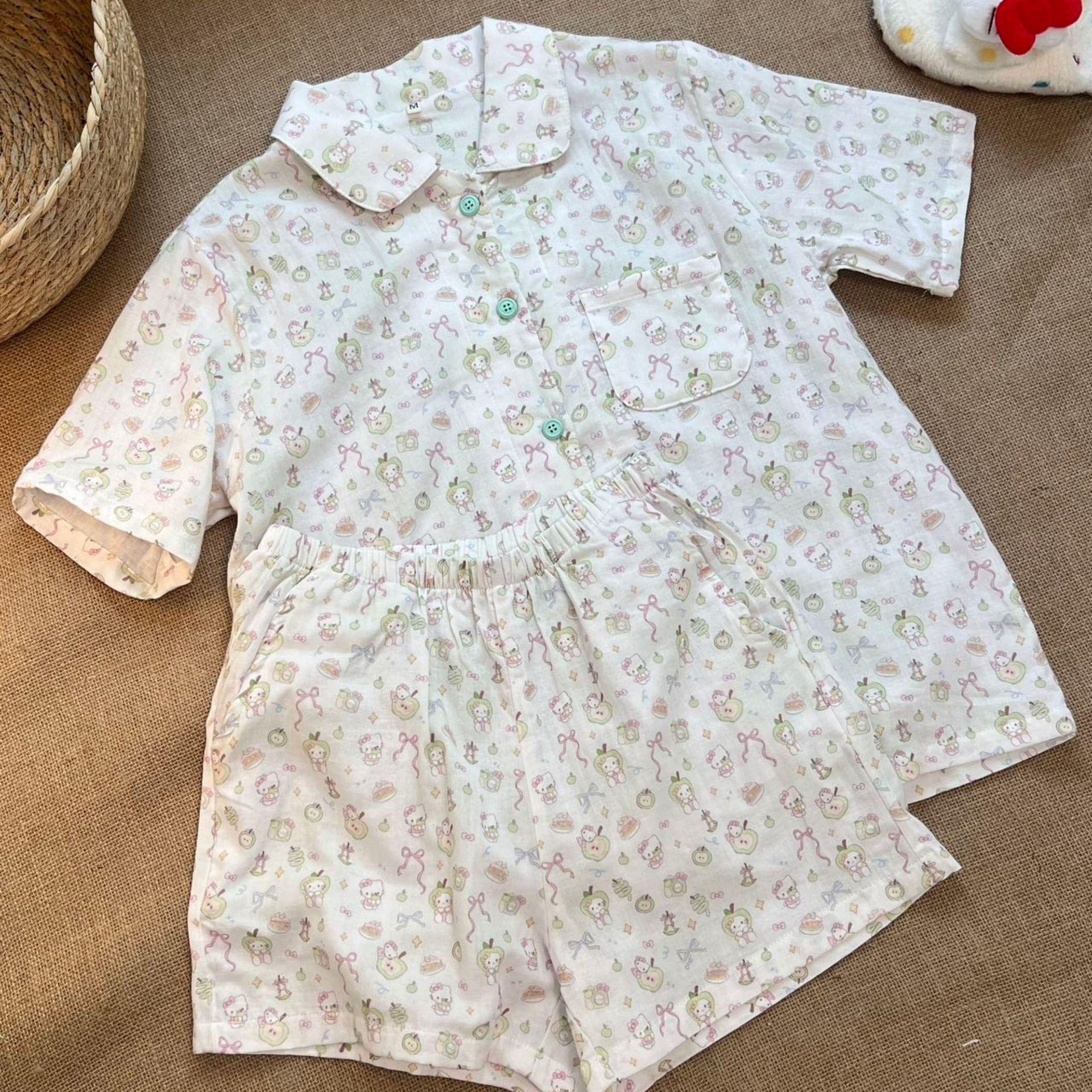 

Internet celebrity green apple Hello Kitty pajamas women s summer short-sleeved shorts ins style suit women s casual loungewear S