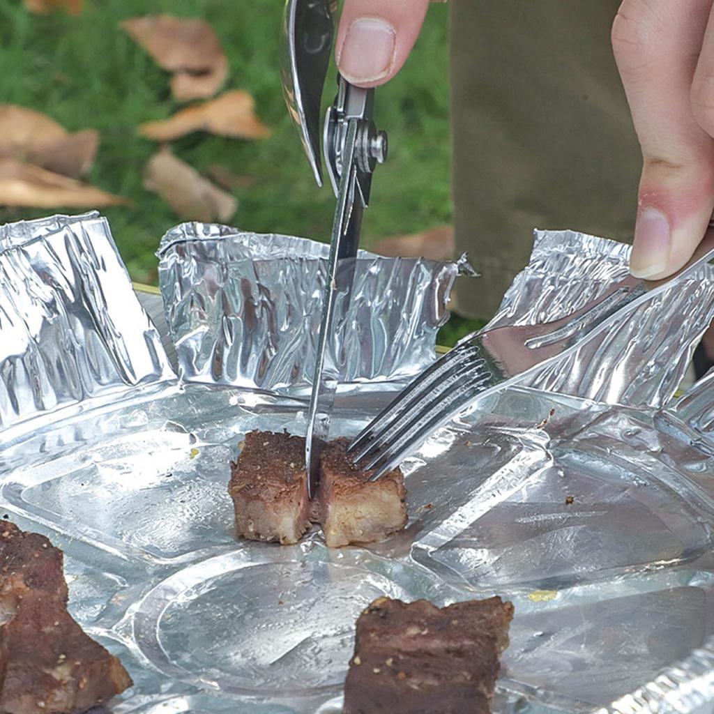 Kniv Sked Gaffel Flasköppnare Combo Rostfritt Stål Lätt att Rengöra Vikbar Campingbestick