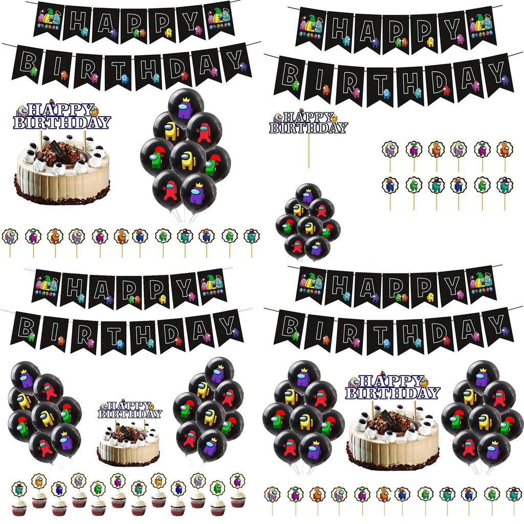 Party Theme Birthday Decor Suit Supplies Set Balloon Banner Cake Topper