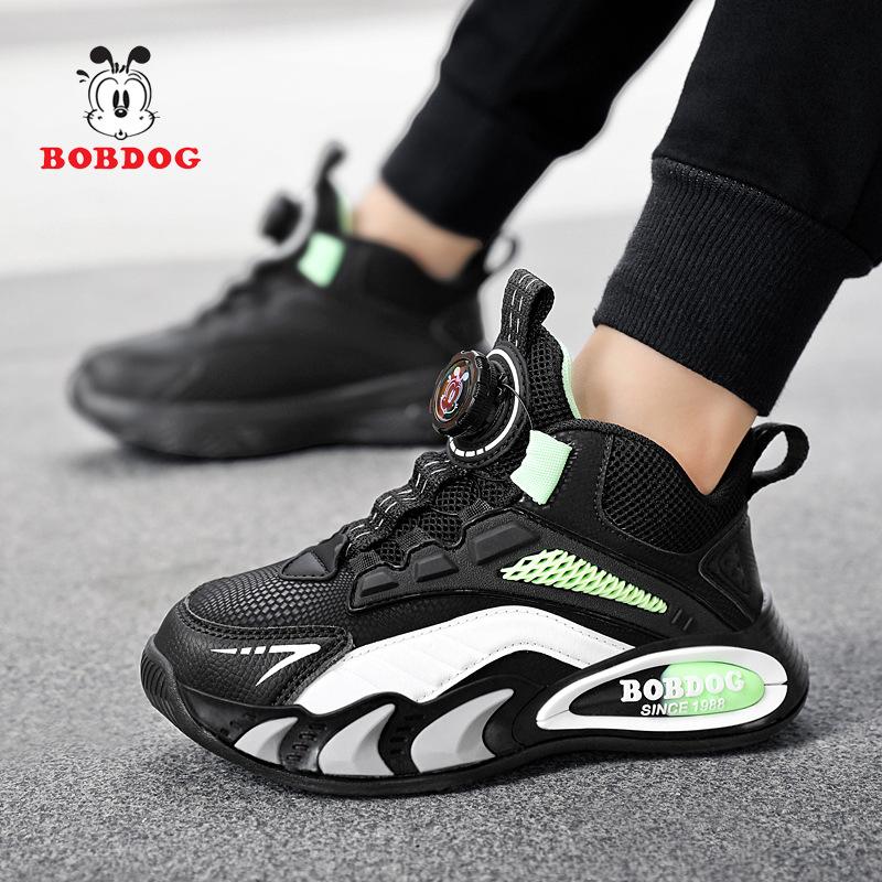 Babu bean boys shoes 2025 spring and autumn new casual leather surface waterproof soft sole rotating button children's sports shoes