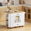 Rolling Kitchen Island, Fold-Out Worktop, Soft-Close Cabinet Doors, Drawers, Towel Holder, MDF, White